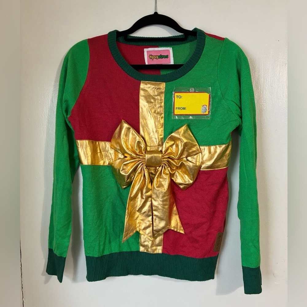 Tipsy Elves Gift Christmas Sweater Bow Funny XS
